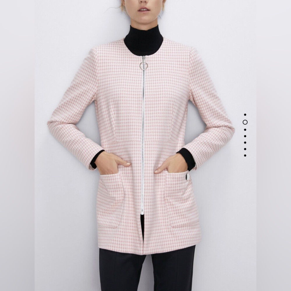 ZARA | NWOT pink houndstooth frock coat